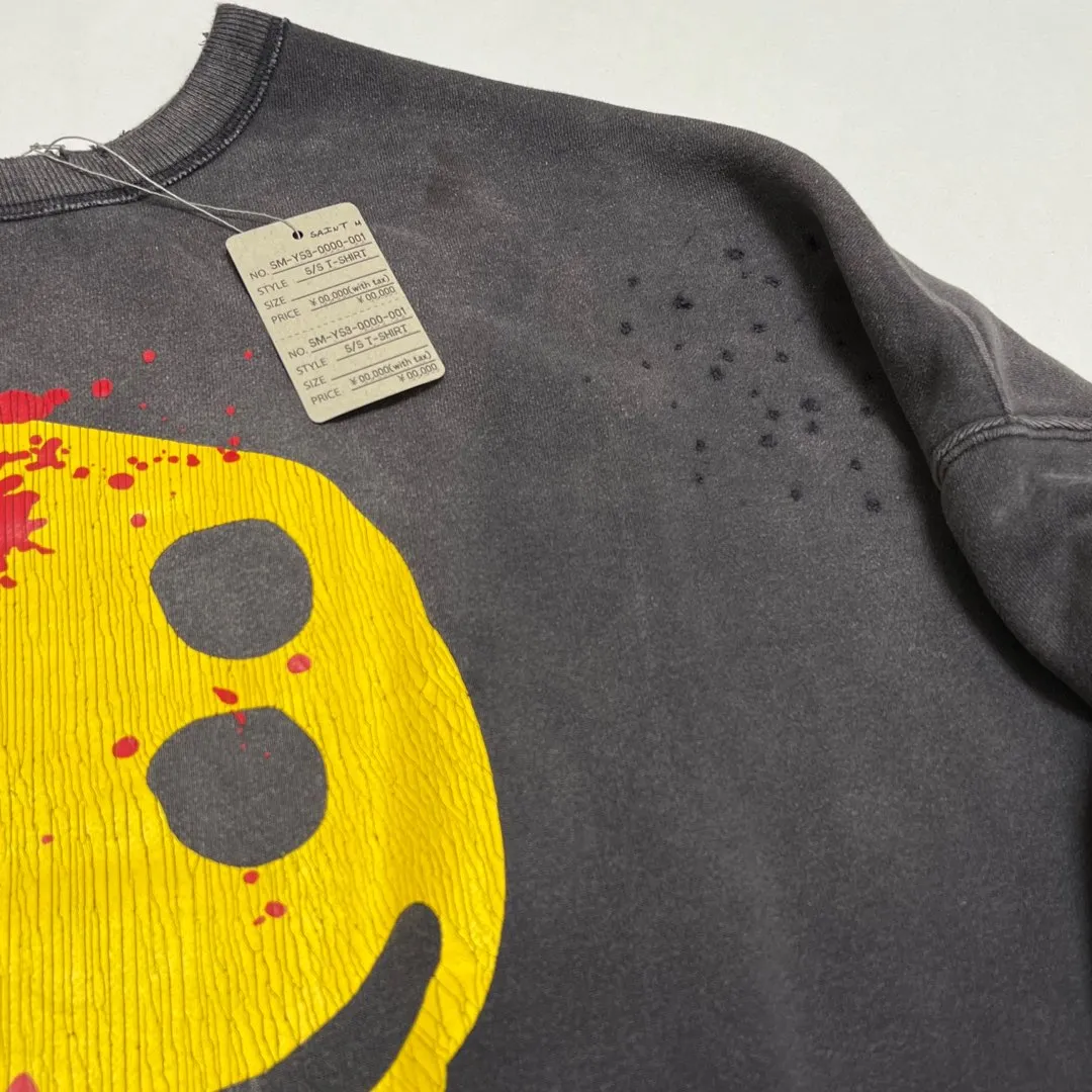 More details SAINT Mxxxxxx x CACTUS PLANT FLEA MARKET SMILE SWEATER SHIRT CPFM joint model shot smiley distressed sweatshirt washed black S-XL